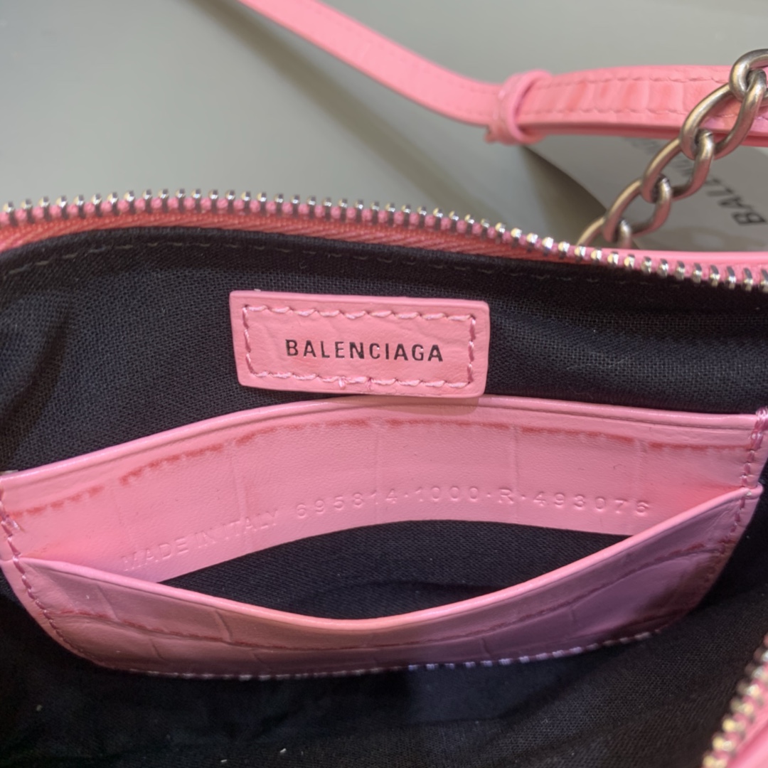 Balenciaga Le Cagole Mini Bag With Chain Crocodile Embossed Rhinestones Shoulder Bag Pink 